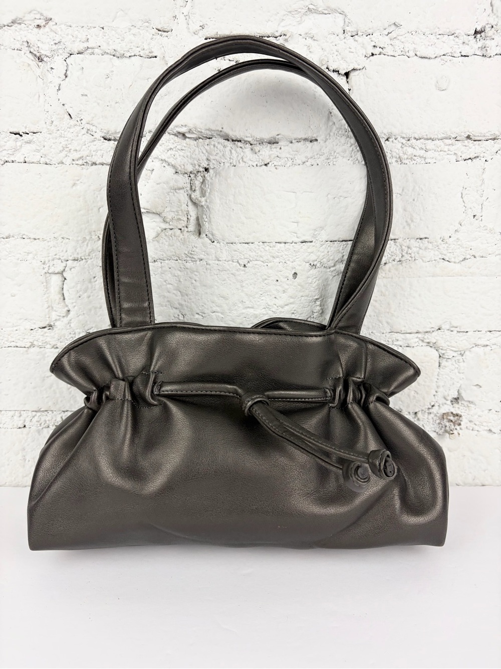 Barney’s New York Vintage Dark Grey Ruched Small Shoulder Bag Purse - Picture 3 of 11